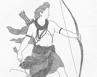 Lord Rama Line Drawing Art, Hindu Spiritual Decor (Digital Download)