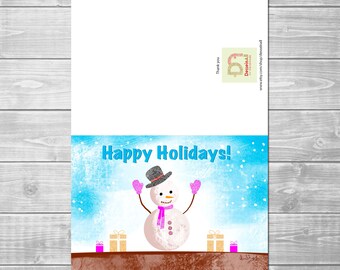 Snowman Christmas Greeting Card, Holiday Ornament Design (PDF)