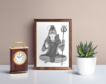 Lord Shiva Line Art Print: Hindu Spiritual Decor (Digital Download)