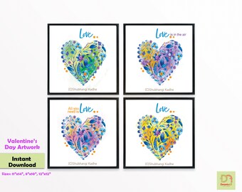 6 Happy Valentine’s Day Printable artwork, Heart Gallery Wall Art set