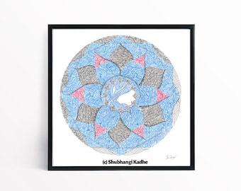 Blue Pink Mandala Art: Geometric Boho Decor (Digital Download)