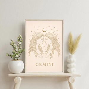 Gemini Zodiac Print | Digital Download Wall Art | Minimalist Astrology Poster | Gemini Star Sign Decor