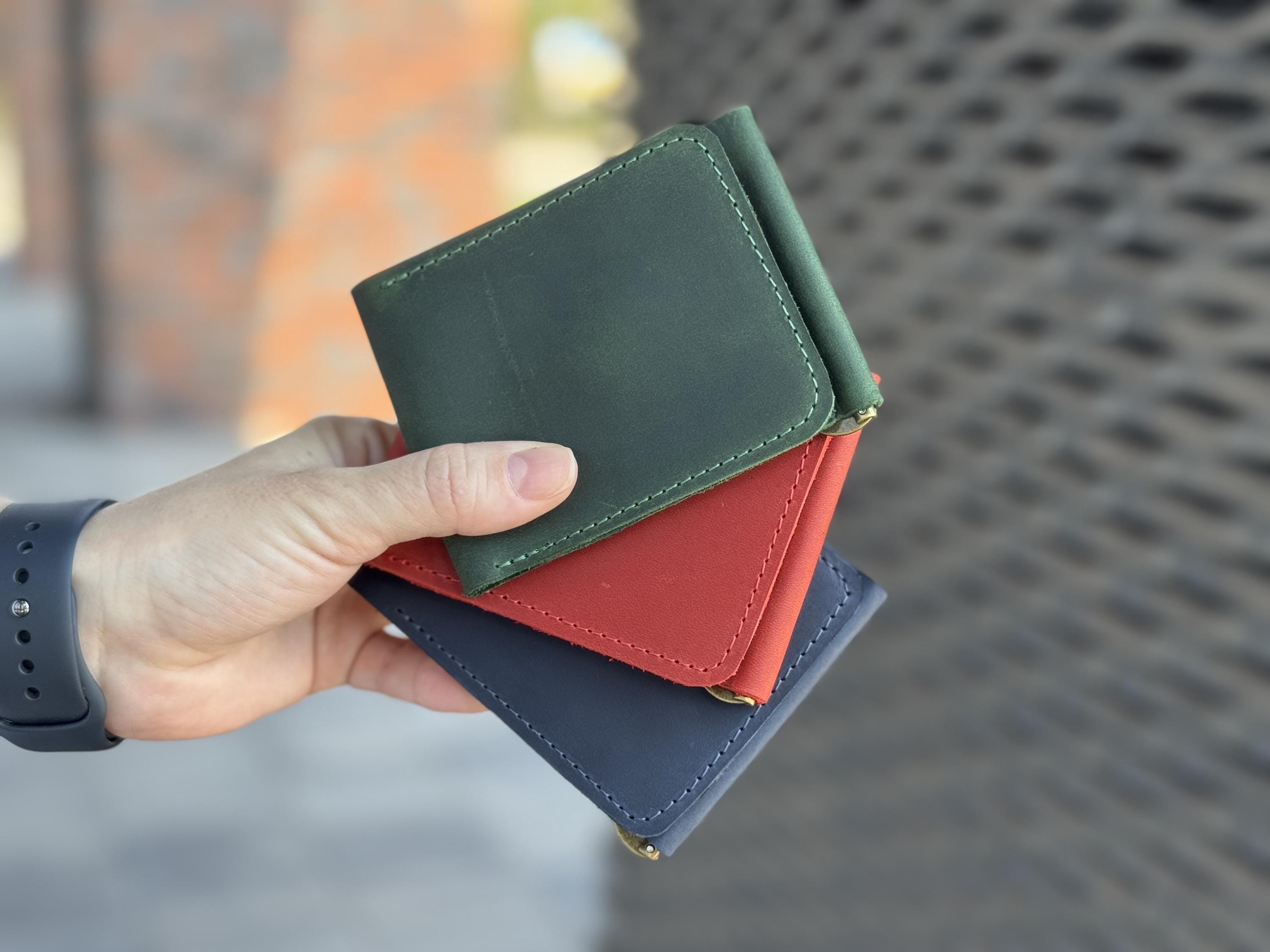 Leather Men's Money Clip Wallet - Slim PU Leather Cash Holder With Card Slots, Green, Minimalist Design - View #3