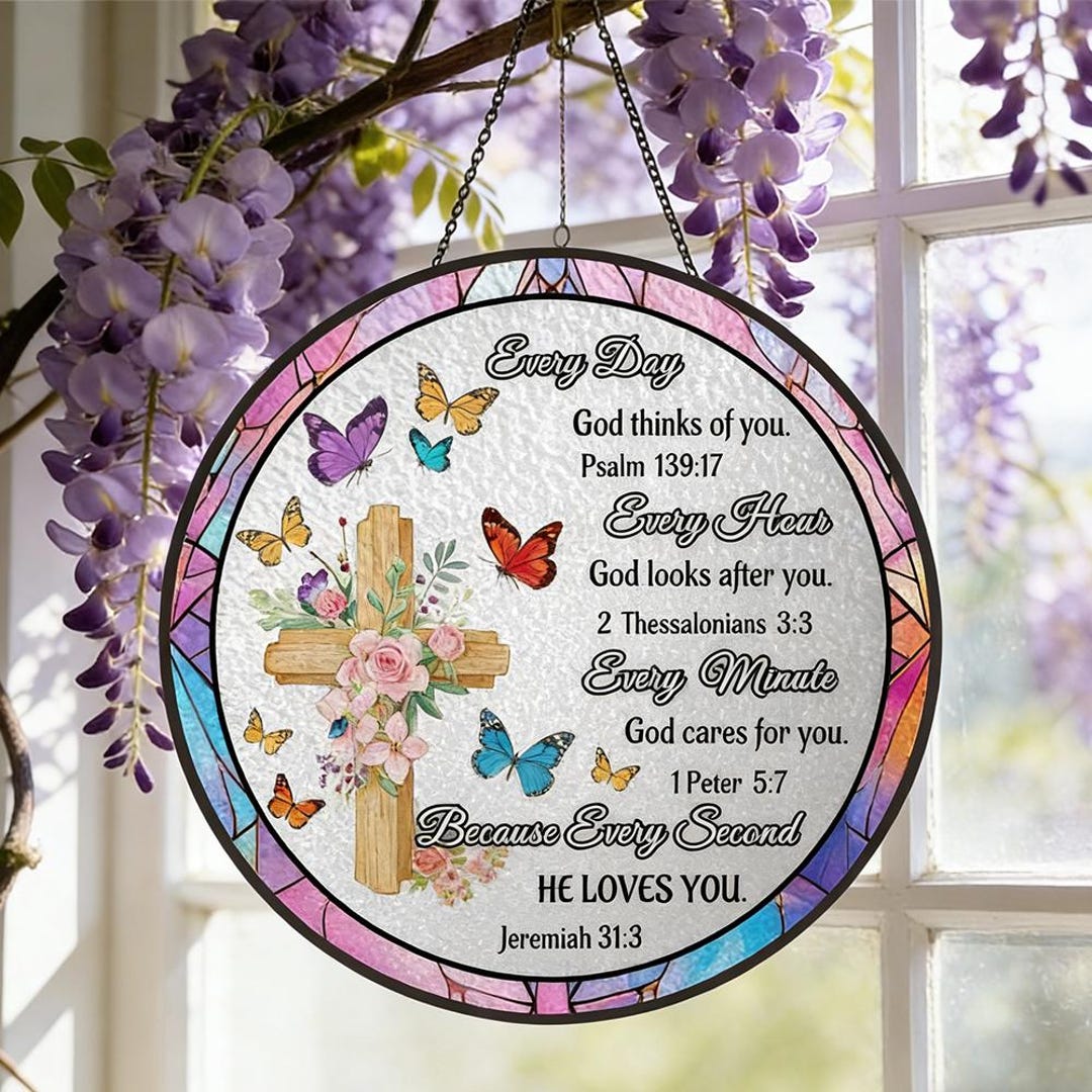 Glass Sun Scripture Bible Verses Crystal Stained Glass Suncatcher, Scripture Window Hanging ...