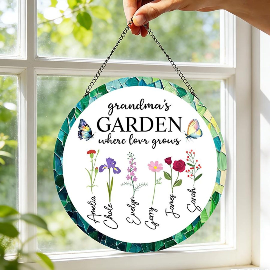 Custom Grandma's Garden Stained Glass, Personalized Love Grows Here ...