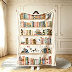 Manta personalizada para amantes de los libros, manta floral personalizada con el título y el nombre de tu libro favorito, manta acogedora para lectores, regalo para nerds de los libros, decoración infantil inspirada en cuentos.