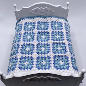 Dolls miniature crochet granny square blanket for one inch scale, queen size bed