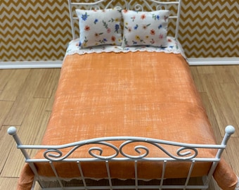 Dollhouse Bedding Set (1:12 Scale) Reversible Blanket & Pillows