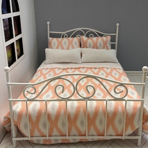 Juego de cama en miniatura para casa de muñecas, con estampado de diamantes en rosa y azul (escala 1:12)