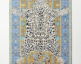 Anthropologie Octavia Leopard Blue Handmade Tufted Wool Area Rug For Bedroom Livingroom Office Kitchen Nursery Entryway modern Rug