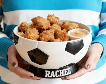 Cuenco de fútbol personalizado impreso en 3D, cuenco de balón de fútbol, cuenco de TV, regalos para el día del partido, cuenco de palomitas, regalos para aficionados y amantes del deporte.