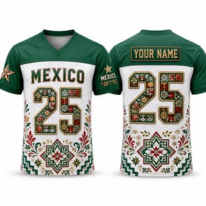 Maillot hybride en mesh à col en V de l'équipe du Mexique avec écusson à son nom, chemise personnalisée pour les fans le jour des matchs