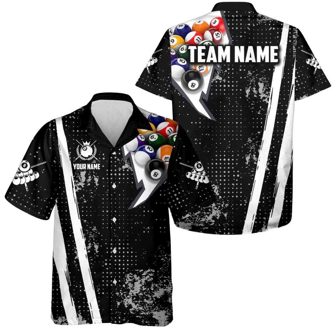 Personalized Pool Billiards Button up Shirt, Custom Team Name Back ...