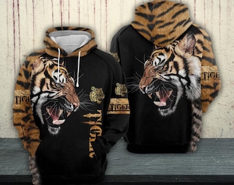 Tiger Hoodie 3D Animal Print Roaring Big Cat Graphic Sweatshirt