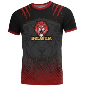 Belgium Lion T Shirt, Black Red Belgian Flag Soccer Fan Tee, Unisex Red Devils Supporter Top, Fierce Football Gift for Men Women image 2