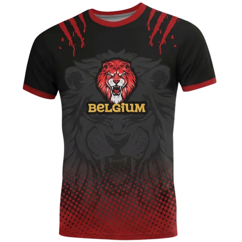 Belgium Lion T Shirt, Black Red Belgian Flag Soccer Fan Tee, Unisex Red Devils Supporter Top, Fierce Football Gift for Men Women image 2