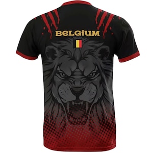 Belgium Lion T Shirt, Black Red Belgian Flag Soccer Fan Tee, Unisex Red Devils Supporter Top, Fierce Football Gift for Men Women image 3