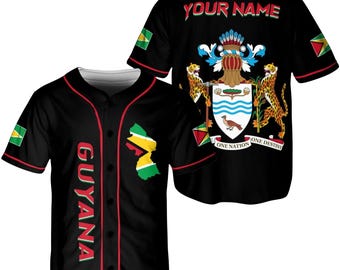 Custom Guyana Baseball Jersey, Personalized Guyana Flag Shirt, Name Back Team Jersey, Guyana Gift for Men Women Fans Sports Apparel