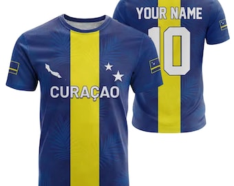 Personalized Curacao Soccer Jersey Shirt, Custom Name Number Football Fan Tee, Blue Yellow Island Supporter Fan Game Day Gift Shirt