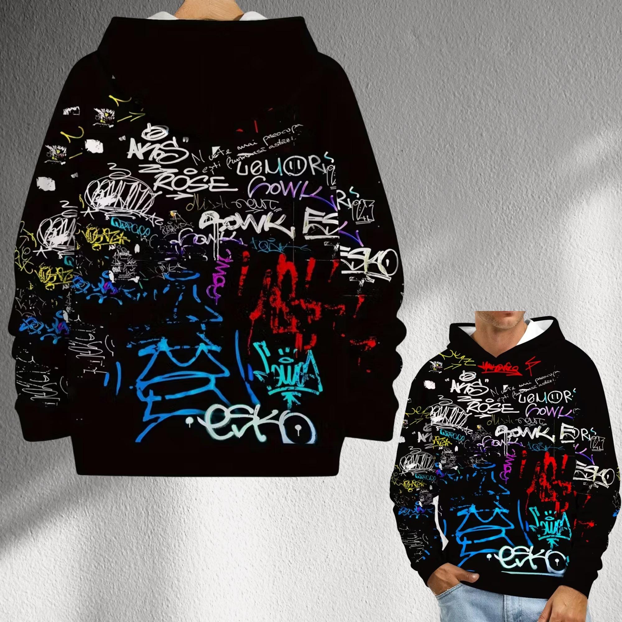 Felpa Con Cappuccio Unisex Oversize Stampa Vintage – Hip Hop Invernale In Cotone (Taglie Asiatiche, Scegliere 1-2 Misure In Più) - 4