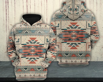 Aztec Tribal Hoodie Geometric Pattern Southwestern Style Unisex Pullover