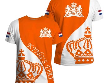 Netherlands Kings Day Orange T Shirt, Dutch Flag Crown Top, Koningsdag Party Outfit, Royal Orange Unisex Tee for National Celebration