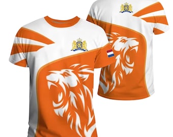 Netherlands Orange Lion T Shirt, Dutch Flag Football Fan Tee, Oranje Soccer Supporter Top, Holland Coat of Arms Graphic Unisex Gift