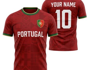 Camiseta de fútbol de Portugal personalizada con nombre y número, regalo personalizado para aficionados.