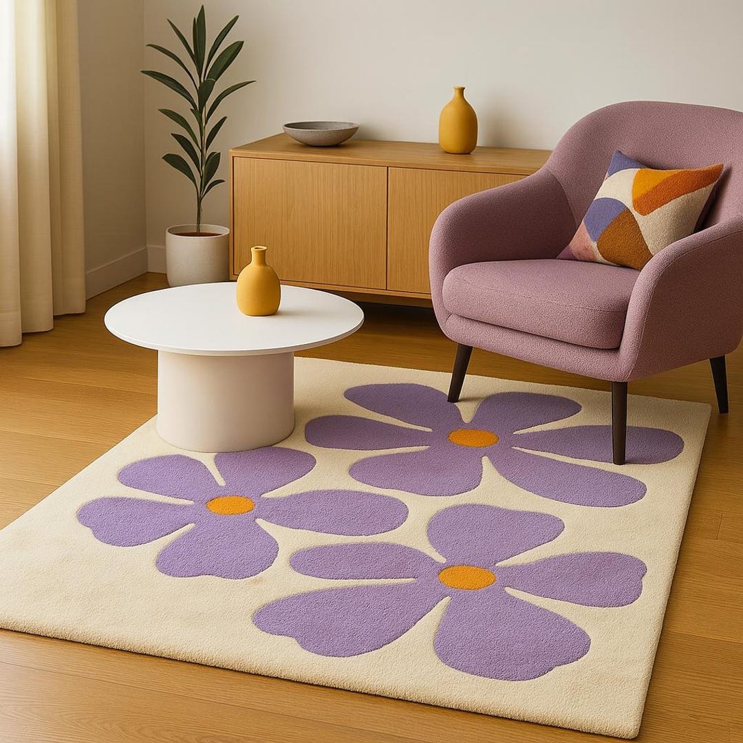 Hand-tufted Wool Daisy Rug: Modern Floral Decor, 5x8 - Etsy