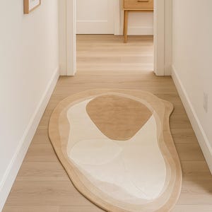 Modern Irregular Hand Tufted Rug – Amoeba Shape Wool Carpet in Beige, Grey, Brown, Blue, Pink, Purple – Abstract Area Rug