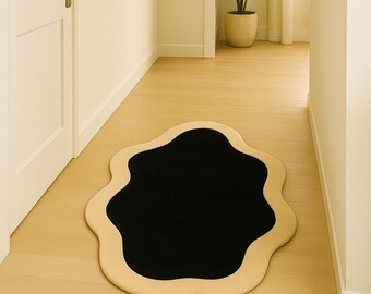 Alfombra de seda de lujo: borde ondulado moderno, colores personalizados.