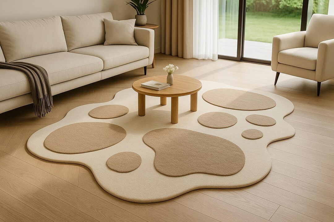 Hand Tufted Wool Rug: Modern Organic Shape, Tonal Color-blocking - Etsy