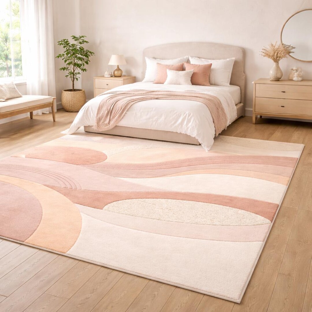 Peach Abstract Rug Pastel Peach Abstract Rug – Modern Hand Tufted Scandinavian Area Carpet ...