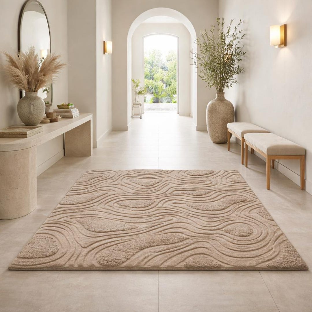 Topiary Design Rug Taupe Topographic Hand Tufted Rug, Abstract Wool Rug, Modern Textured ...