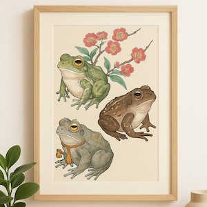 Impresión artística del trío de ranas japonesas