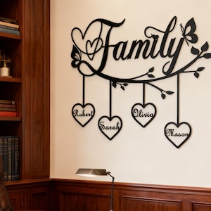 Custom "Family" Metal Sign with Names,Butterfly Accented Iron Art,Porch & Home Entry Decor, Black Metal Family Decor, Personalized Home Sign