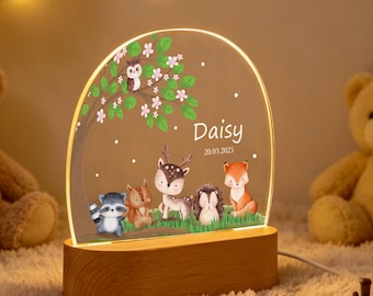 Personalised LED Animal Lamp, Kids Night Light Gift, Safari Jungle Animals Light, Birthday Gifts for Kids, Kids Bedroom Nursery Table Light