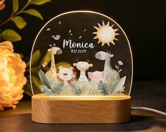 Custom Baby Night Light, Personalized Animal Night Lamp, Engraved Name Nursery Table Decor,Unique Newborn Birth Gift,Baby Shower Present