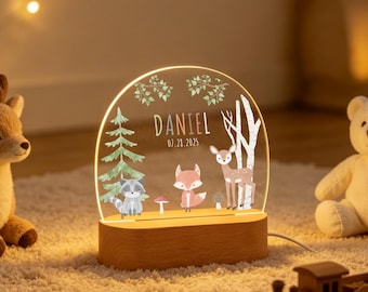 Personalized Name Night Light For Kids, Custom Baby Nursery Decor, Cute Forest Farm Animal Lamp, Newborn Gift for Boys and Girls