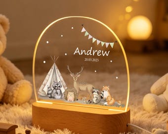Personalized Acrylic Night Light, Cute Animals Plaque, Baby LED Night Lamp, Light Up Sign for Kids, bedside lamp, Baby Gifts Birth