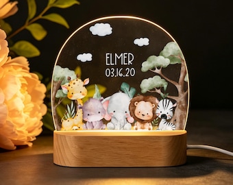 Personalized Zoo Baby Night Light, Custom Name LED Nursery Lamp, Safari Animal Night Light, Newborn Baby Gift, Baby Shower Gift