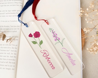 Custom Acrylic Bookmark with Tassel,Reader Bookmark, Birth Flower Bookmark,Mom Gift, Teacher Gift-Bookmark,Book Lover Gift