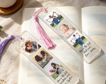 Personalized Photo Acrylic Bookmark, Custom Picture Bookmark with Tassel, Fathers Day Reading Gift, Book Lover Keepsake for Dad or Her