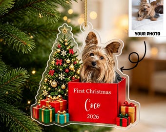 Personalized Pet Ornament Using Pet's Photo + Name,Christmas Dog Ornament,Custom Dog Portrait Hand Drawn Acrylic Ornament,Dog Memorial Gifts