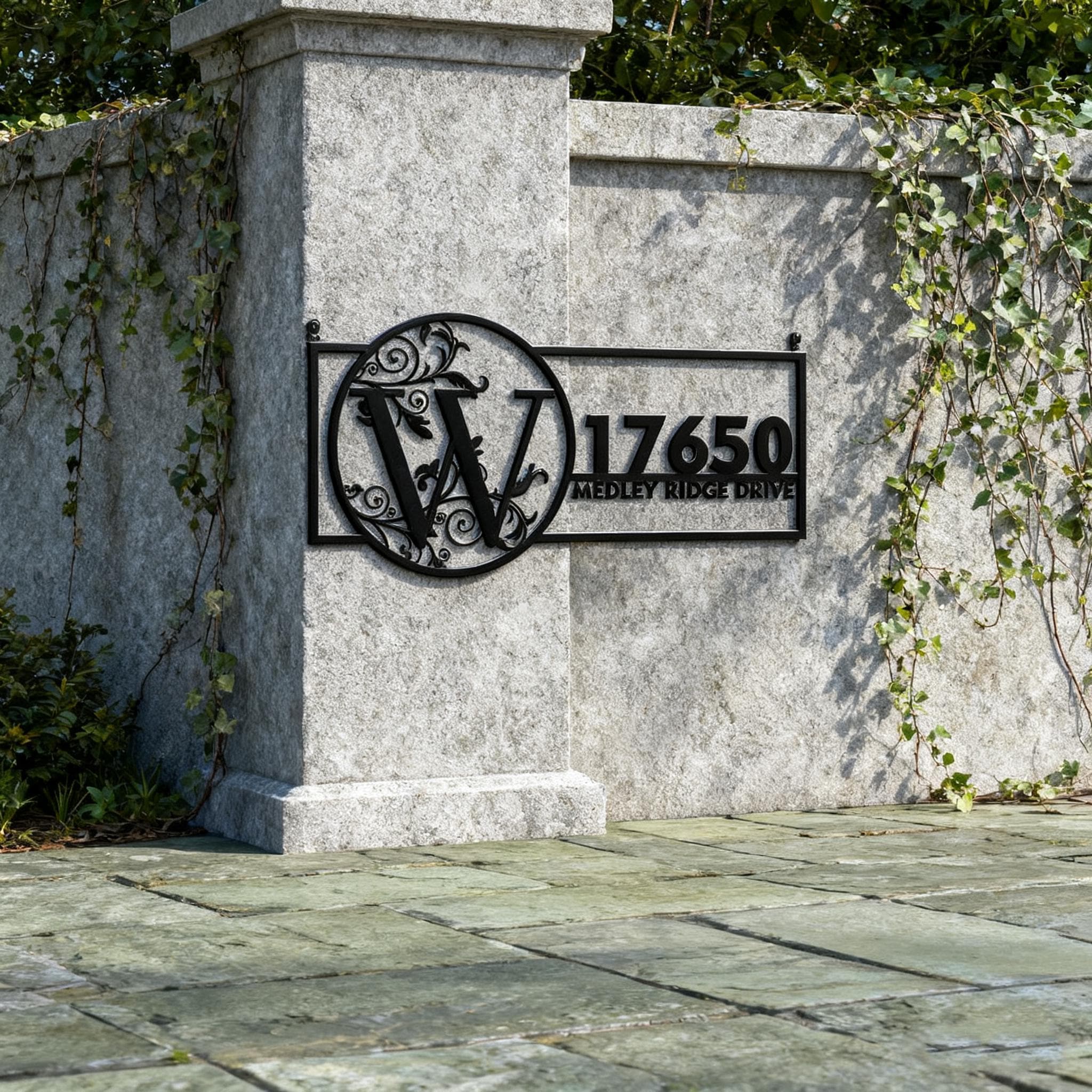 Custom Floral Monogram Address Metal Sign– Features Initial Full ...