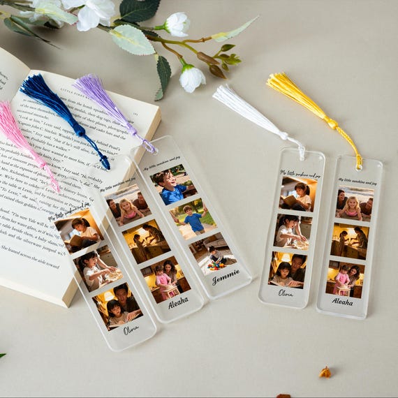 Personalised Photo Message Acrylic Bookmark with Tassel,Birthday,Mother's Day Gift for Her,Dad,Grandad Grandpa,Uncle,Book Lover Present