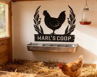 Personalized "Marl's Coop" Chicken Metal Sign with Farm-Decorative Sign for Chicken Coops-Farms Agricultural Spaces to Highlight Identity