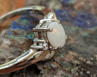 Opal 925 Solitary Ring, Dainty Oval Gemstone Jewelry, October Birthstone Ring, Feminine Sterling Silver Jewelry, Engagement Ring, Vintage