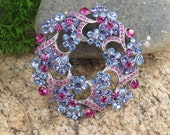 Pink Purple Rhinestone Circle Brooch, Costume Jewelry, Springtime Summer Easter Wear, Valentine 39 s Day Wear, Scarf Hat Pin, Pretty In Pink