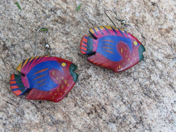 Wooden Tropical Fish Dangle & Drop Earrings, Colo… - image 4